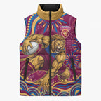 Personalized Brisbane Lions AFL Mascot Sleeveless Puffer Jacket Aboriginal Dot Art - Dreamtime Football Mascot