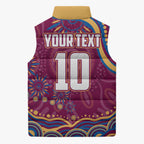 Personalized Brisbane Lions AFL Mascot Sleeveless Puffer Jacket Aboriginal Dot Art - Dreamtime Football Mascot