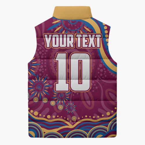 Personalized Brisbane Lions AFL Mascot Sleeveless Puffer Jacket Aboriginal Dot Art - Dreamtime Football Mascot