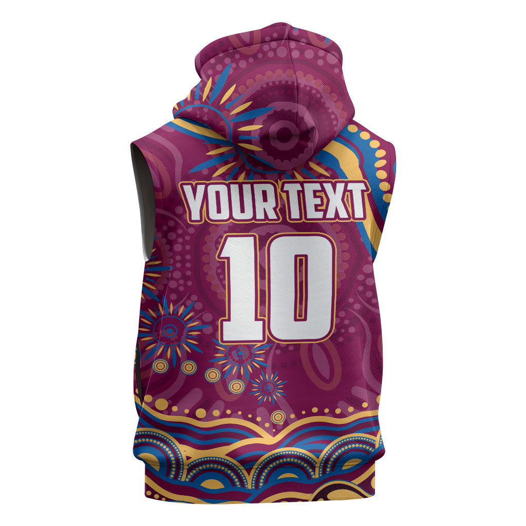 Personalized Brisbane Lions AFL Mascot Sleeveless Zip Hoodie Aboriginal Dot Art - Dreamtime Football Mascot