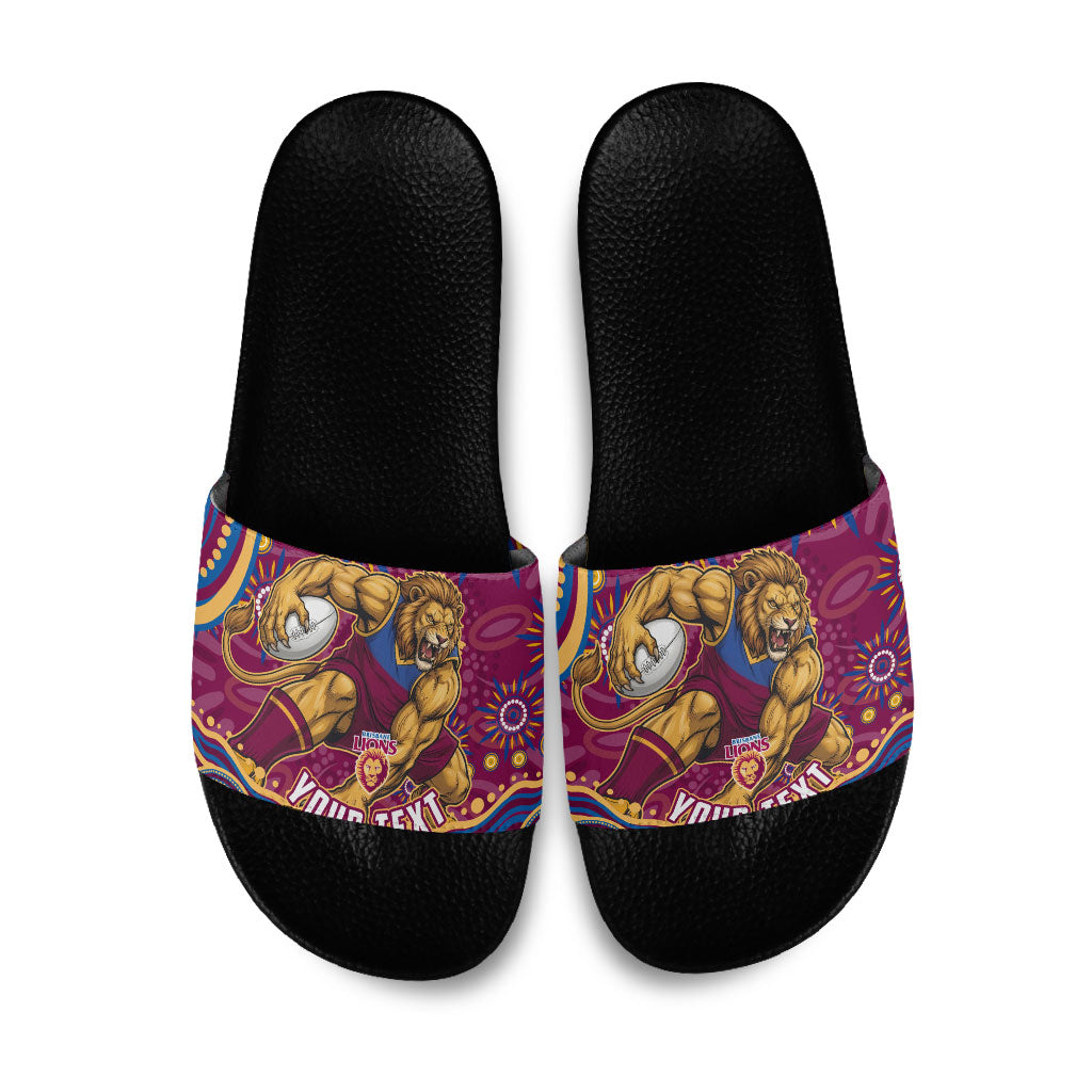 Personalized Brisbane Lions AFL Mascot Slide Sandals Aboriginal Dot Art - Dreamtime Football Mascot
