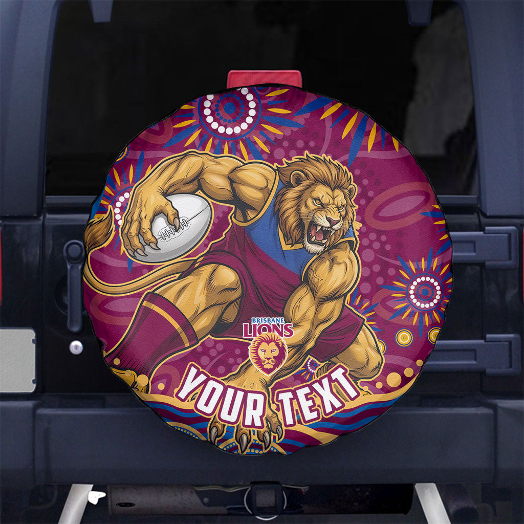 Personalized Brisbane Lions AFL Mascot Spare Tire Cover Aboriginal Dot Art - Dreamtime Football Mascot