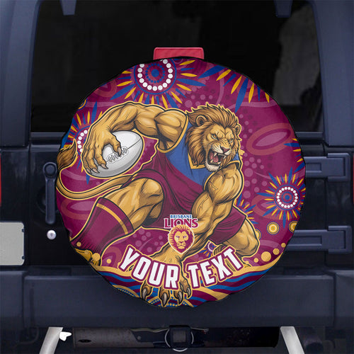 Personalized Brisbane Lions AFL Mascot Spare Tire Cover Aboriginal Dot Art - Dreamtime Football Mascot