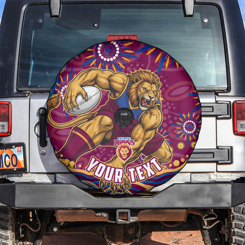 Personalized Brisbane Lions AFL Mascot Spare Tire Cover Aboriginal Dot Art - Dreamtime Football Mascot