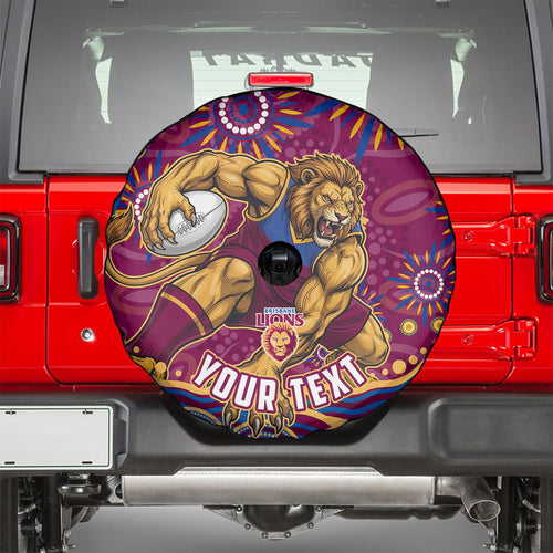 Personalized Brisbane Lions AFL Mascot Spare Tire Cover Aboriginal Dot Art - Dreamtime Football Mascot
