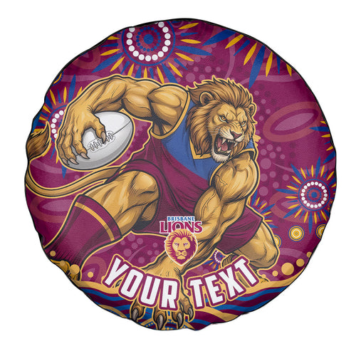 Personalized Brisbane Lions AFL Mascot Spare Tire Cover Aboriginal Dot Art - Dreamtime Football Mascot