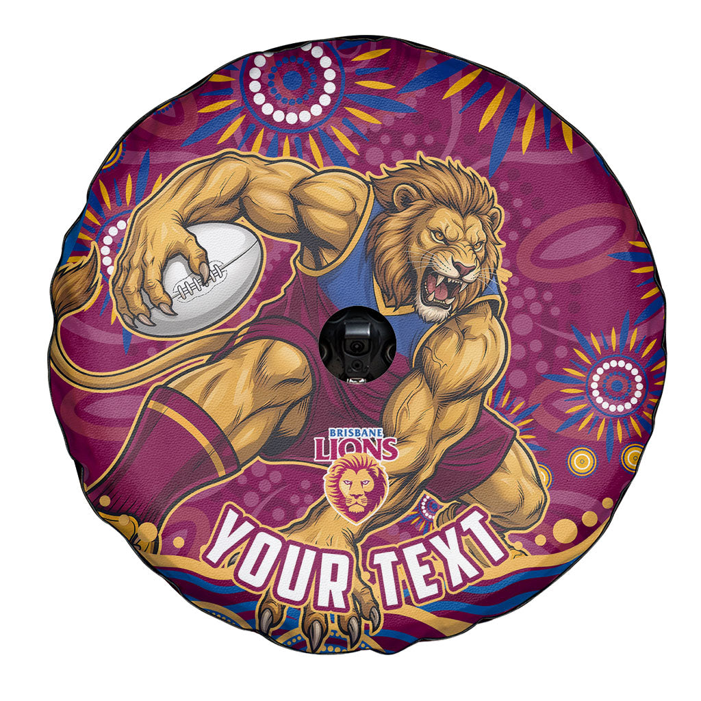 Personalized Brisbane Lions AFL Mascot Spare Tire Cover Aboriginal Dot Art - Dreamtime Football Mascot