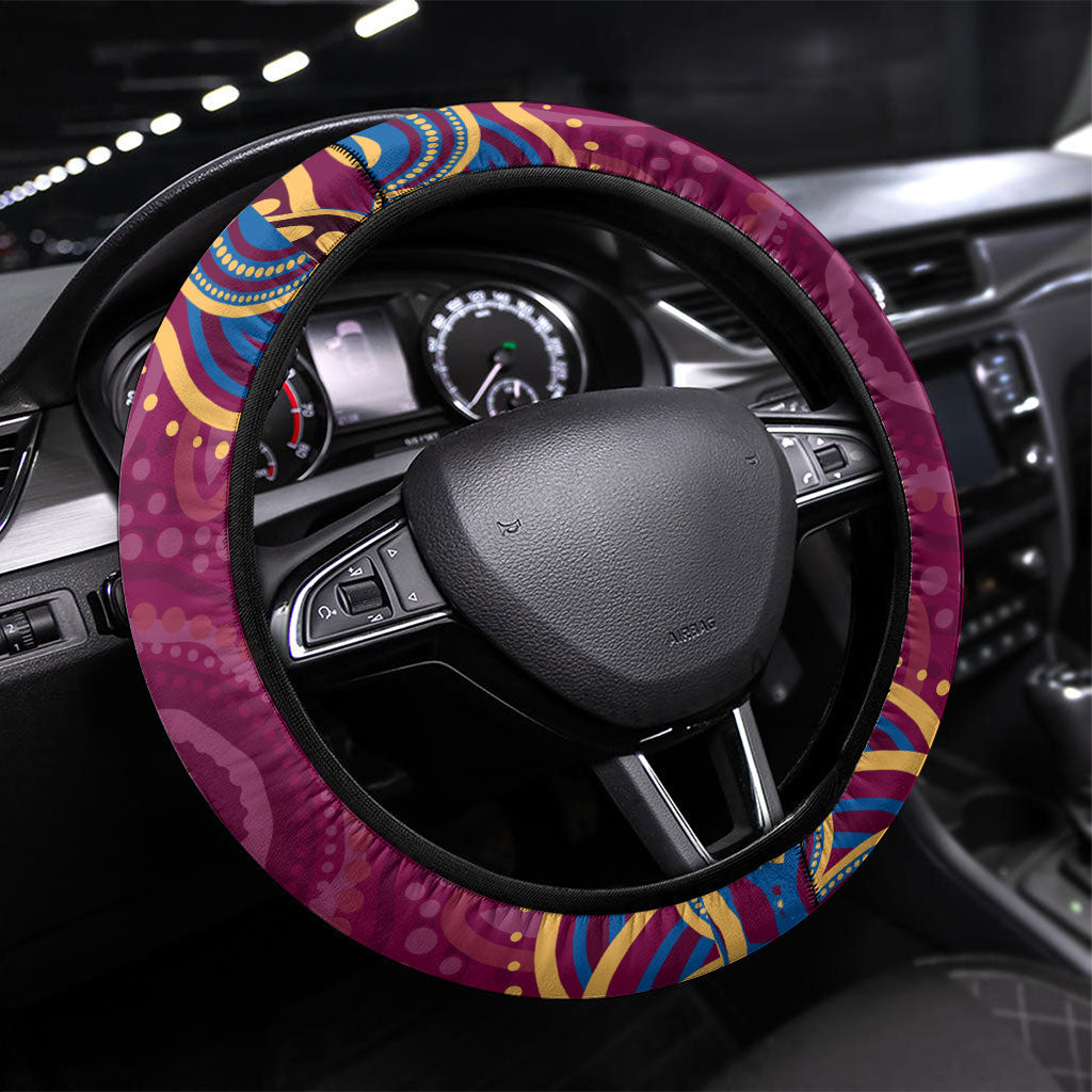 Brisbane Lions AFL Mascot Steering Wheel Cover Aboriginal Dot Art - Dreamtime Football Mascot