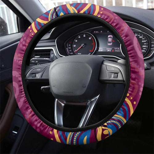 Brisbane Lions AFL Mascot Steering Wheel Cover Aboriginal Dot Art - Dreamtime Football Mascot
