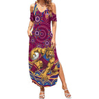 Personalized Brisbane Lions AFL Mascot Summer Maxi Dress Aboriginal Dot Art - Dreamtime Football Mascot