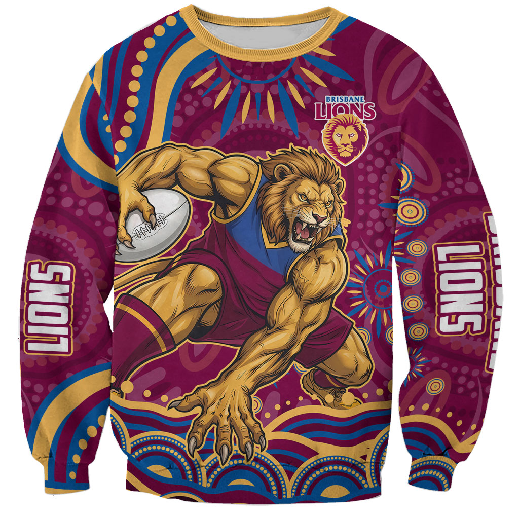 Personalized Brisbane Lions AFL Mascot Sweatshirt Aboriginal Dot Art - Dreamtime Football Mascot