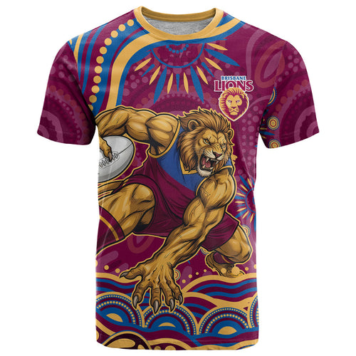 Personalized Brisbane Lions AFL Mascot T Shirt Aboriginal Dot Art - Dreamtime Football Mascot
