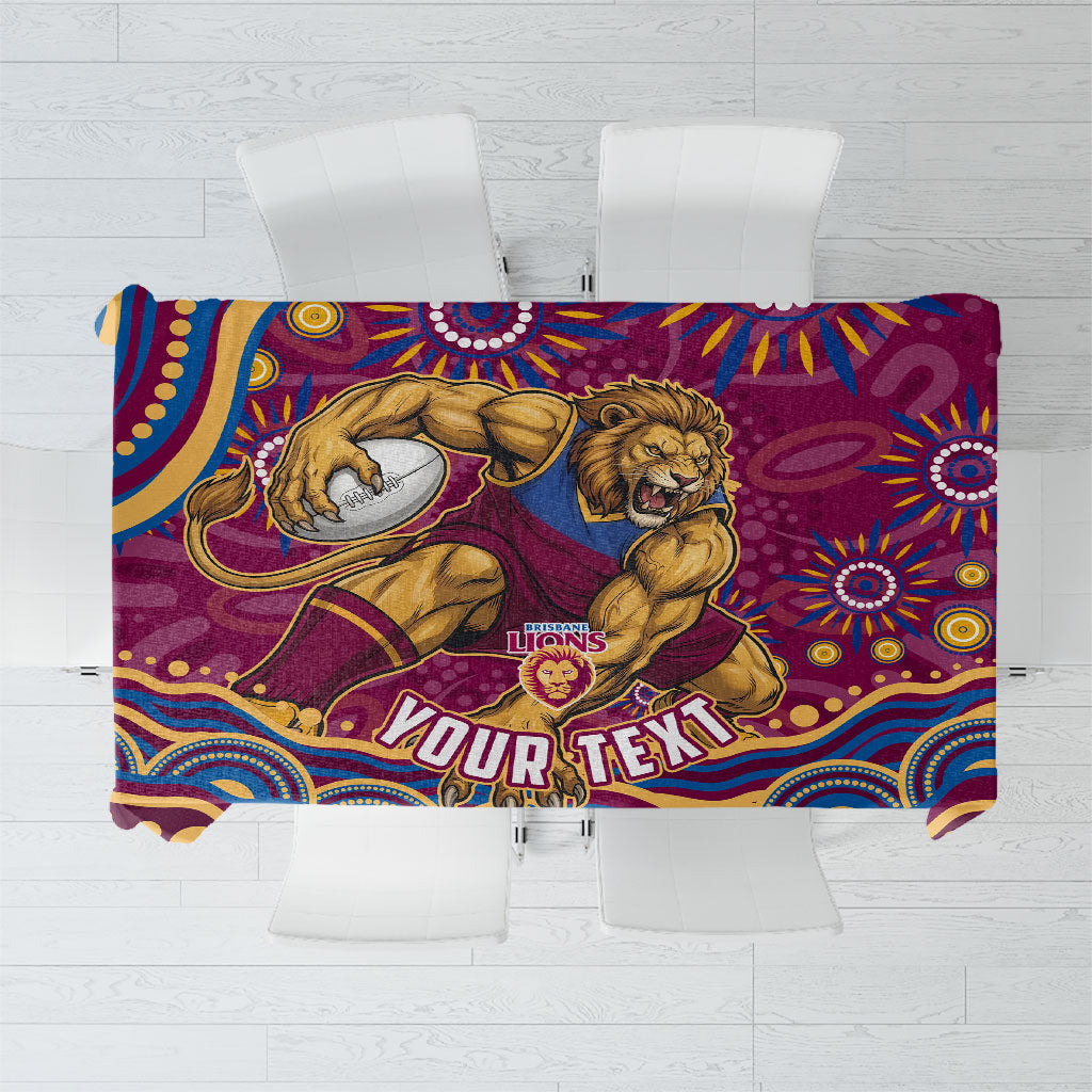 Personalized Brisbane Lions AFL Mascot Tablecloth Aboriginal Dot Art - Dreamtime Football Mascot
