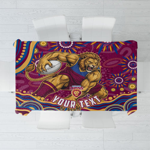 Personalized Brisbane Lions AFL Mascot Tablecloth Aboriginal Dot Art - Dreamtime Football Mascot