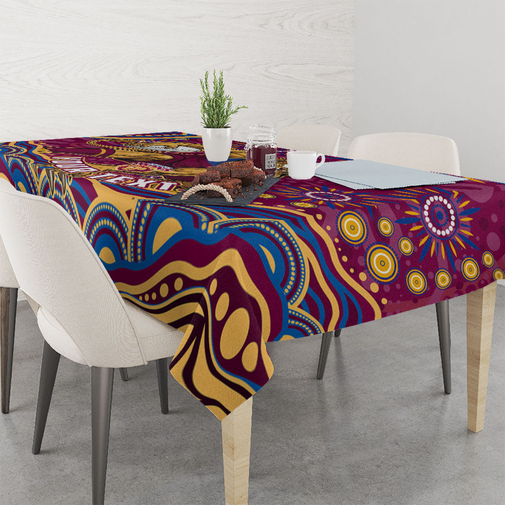 Personalized Brisbane Lions AFL Mascot Tablecloth Aboriginal Dot Art - Dreamtime Football Mascot