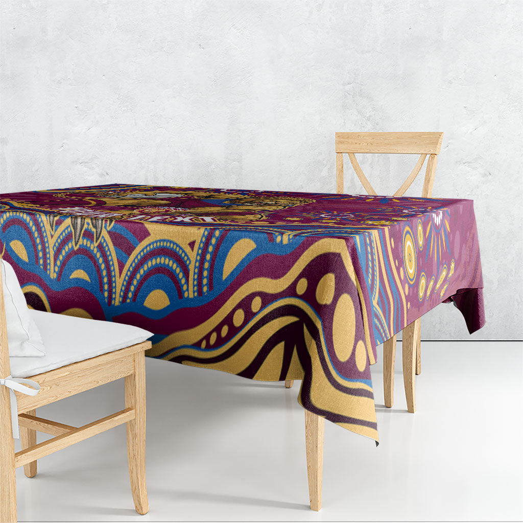 Personalized Brisbane Lions AFL Mascot Tablecloth Aboriginal Dot Art - Dreamtime Football Mascot
