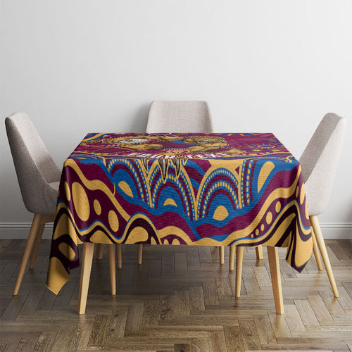 Personalized Brisbane Lions AFL Mascot Tablecloth Aboriginal Dot Art - Dreamtime Football Mascot
