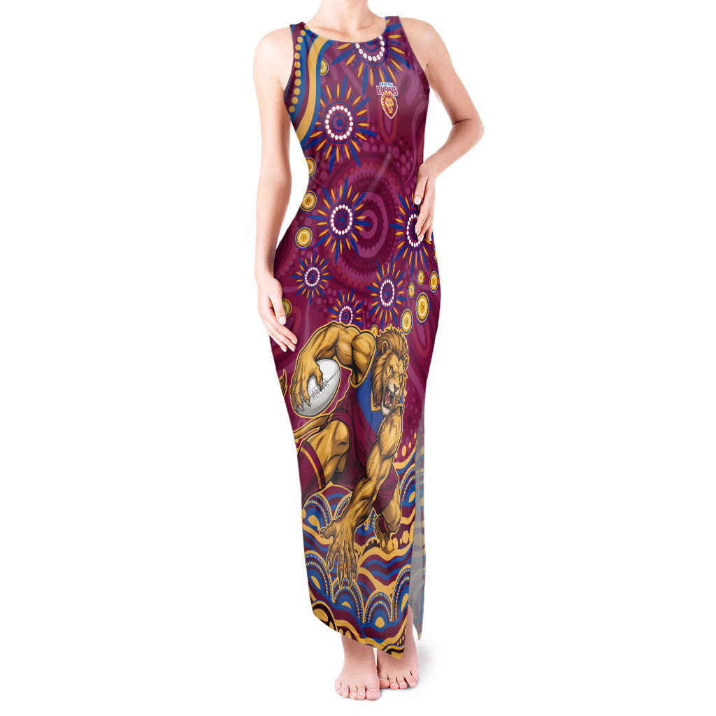 Personalized Brisbane Lions AFL Mascot Tank Maxi Dress Aboriginal Dot Art - Dreamtime Football Mascot
