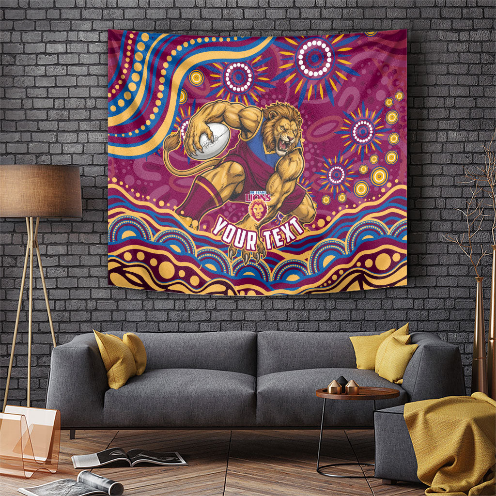 Personalized Brisbane Lions AFL Mascot Tapestry Aboriginal Dot Art - Dreamtime Football Mascot