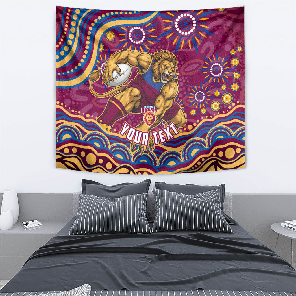 Personalized Brisbane Lions AFL Mascot Tapestry Aboriginal Dot Art - Dreamtime Football Mascot