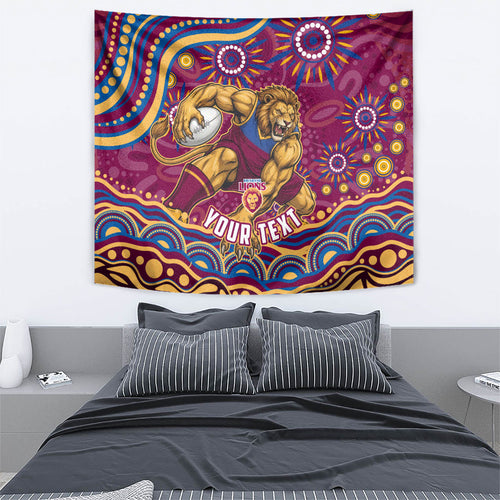Personalized Brisbane Lions AFL Mascot Tapestry Aboriginal Dot Art - Dreamtime Football Mascot
