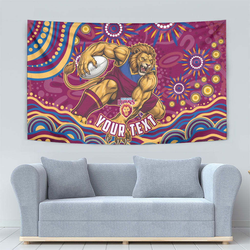 Personalized Brisbane Lions AFL Mascot Tapestry Aboriginal Dot Art - Dreamtime Football Mascot