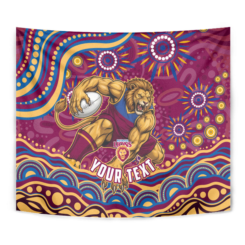 Personalized Brisbane Lions AFL Mascot Tapestry Aboriginal Dot Art - Dreamtime Football Mascot