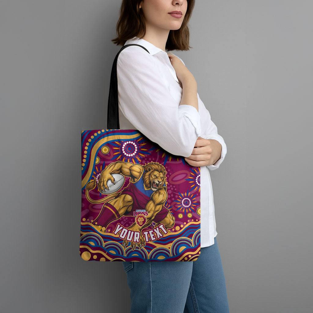 Personalized Brisbane Lions AFL Mascot Tote Bag Aboriginal Dot Art - Dreamtime Football Mascot