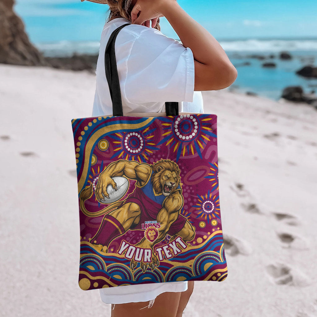 Personalized Brisbane Lions AFL Mascot Tote Bag Aboriginal Dot Art - Dreamtime Football Mascot