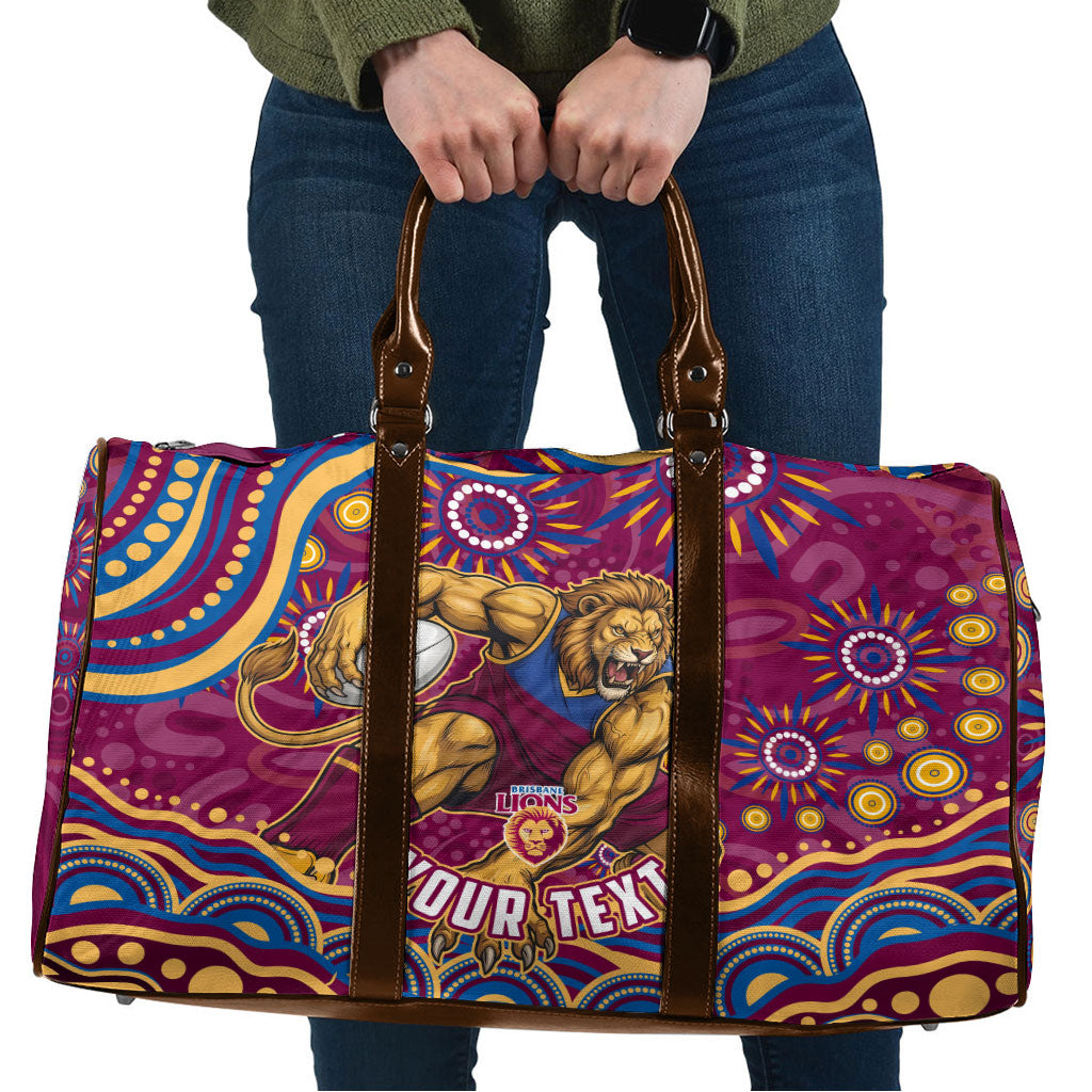 Personalized Brisbane Lions AFL Mascot Travel Bag Aboriginal Dot Art - Dreamtime Football Mascot