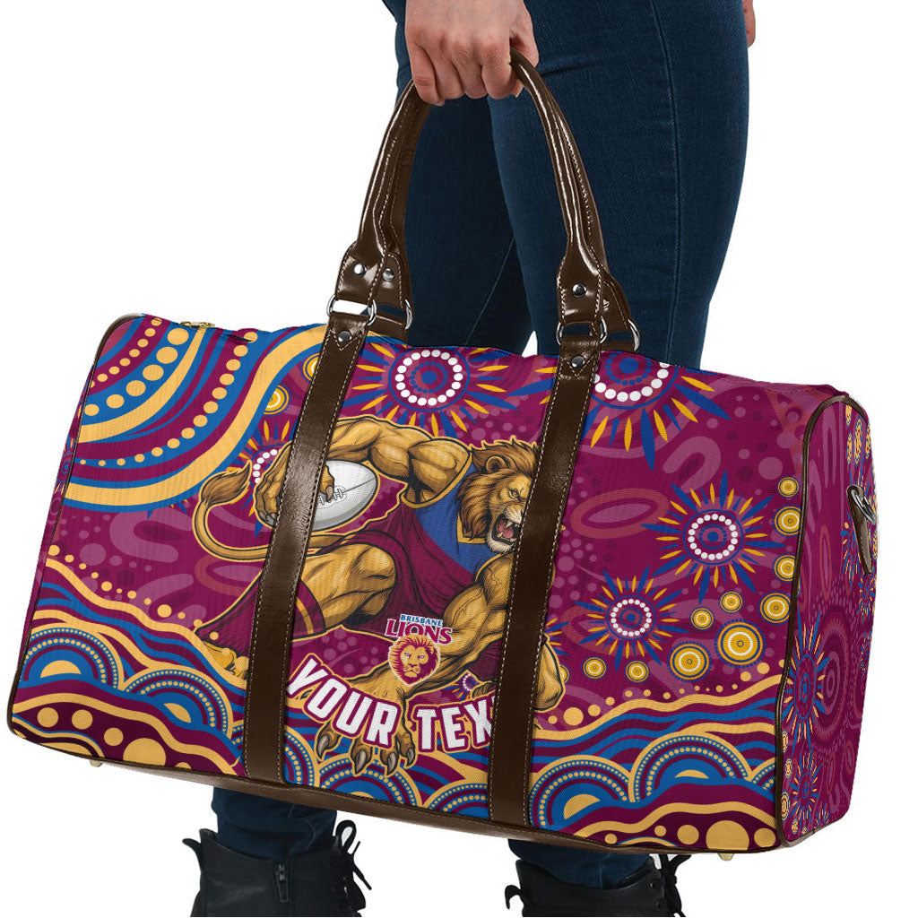 Personalized Brisbane Lions AFL Mascot Travel Bag Aboriginal Dot Art - Dreamtime Football Mascot