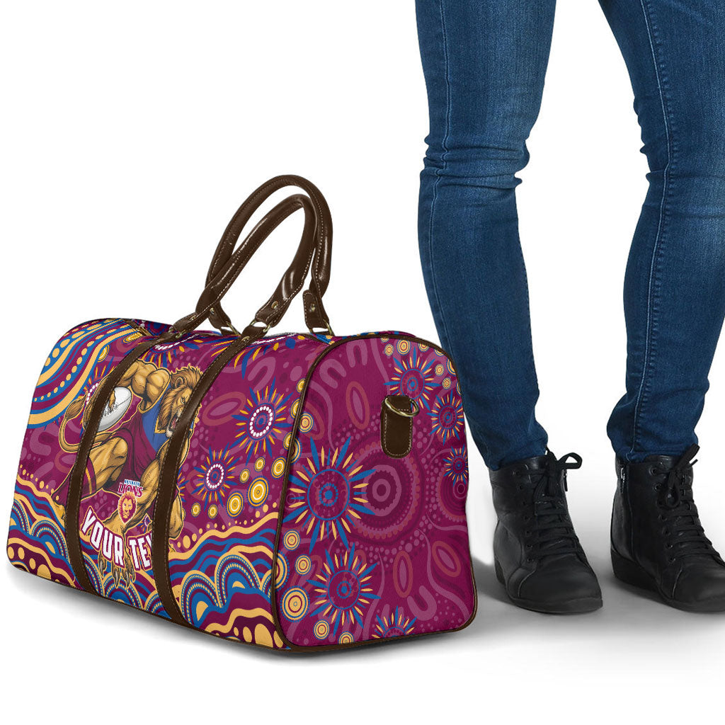 Personalized Brisbane Lions AFL Mascot Travel Bag Aboriginal Dot Art - Dreamtime Football Mascot