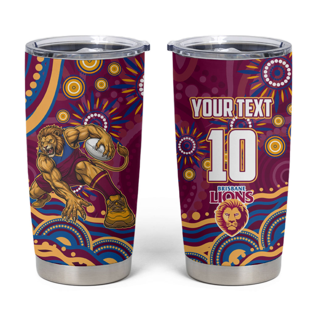 Personalized Brisbane Lions AFL Mascot Tumbler Cup Aboriginal Dot Art - Dreamtime Football Mascot