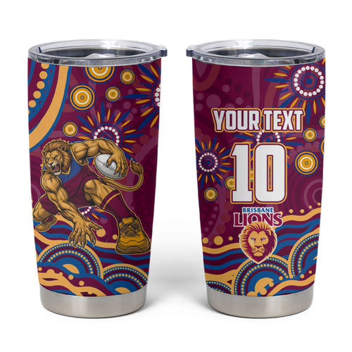 Personalized Brisbane Lions AFL Mascot Tumbler Cup Aboriginal Dot Art - Dreamtime Football Mascot