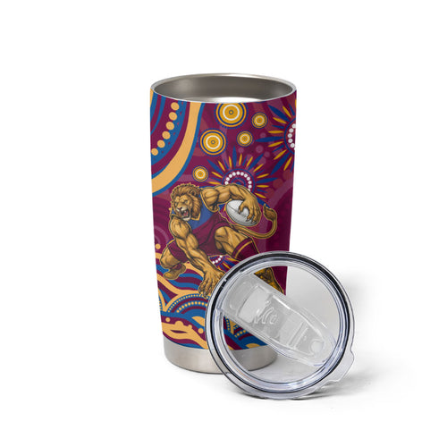 Personalized Brisbane Lions AFL Mascot Tumbler Cup Aboriginal Dot Art - Dreamtime Football Mascot