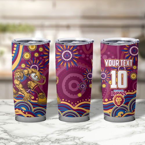 Personalized Brisbane Lions AFL Mascot Tumbler Cup Aboriginal Dot Art - Dreamtime Football Mascot