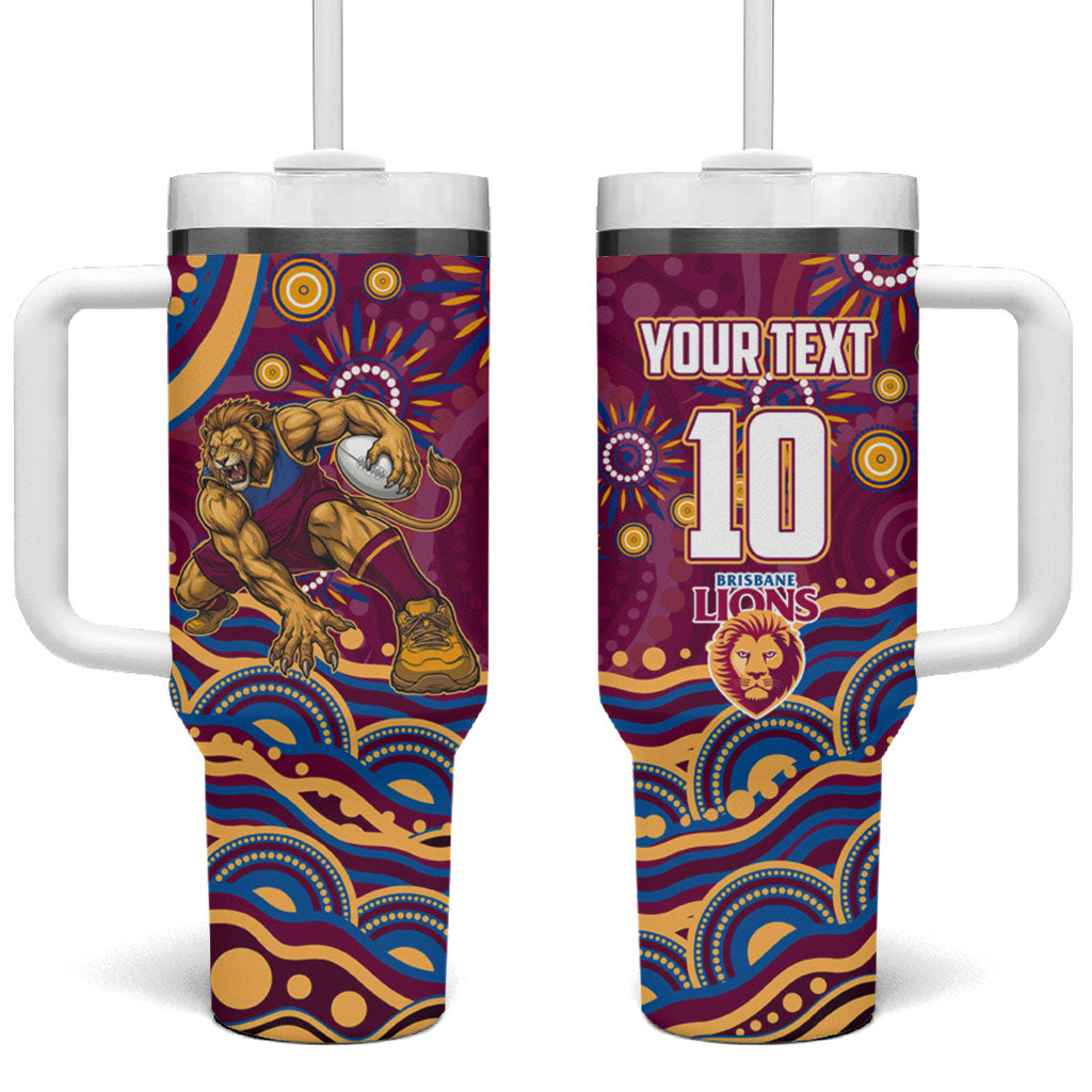 Personalized Brisbane Lions AFL Mascot Tumbler With Handle Aboriginal Dot Art - Dreamtime Football Mascot