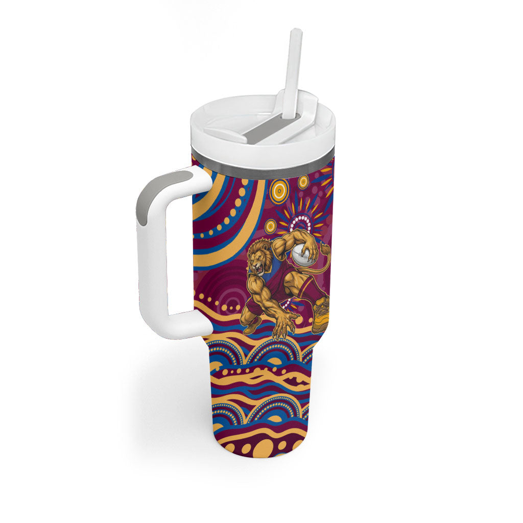 Personalized Brisbane Lions AFL Mascot Tumbler With Handle Aboriginal Dot Art - Dreamtime Football Mascot