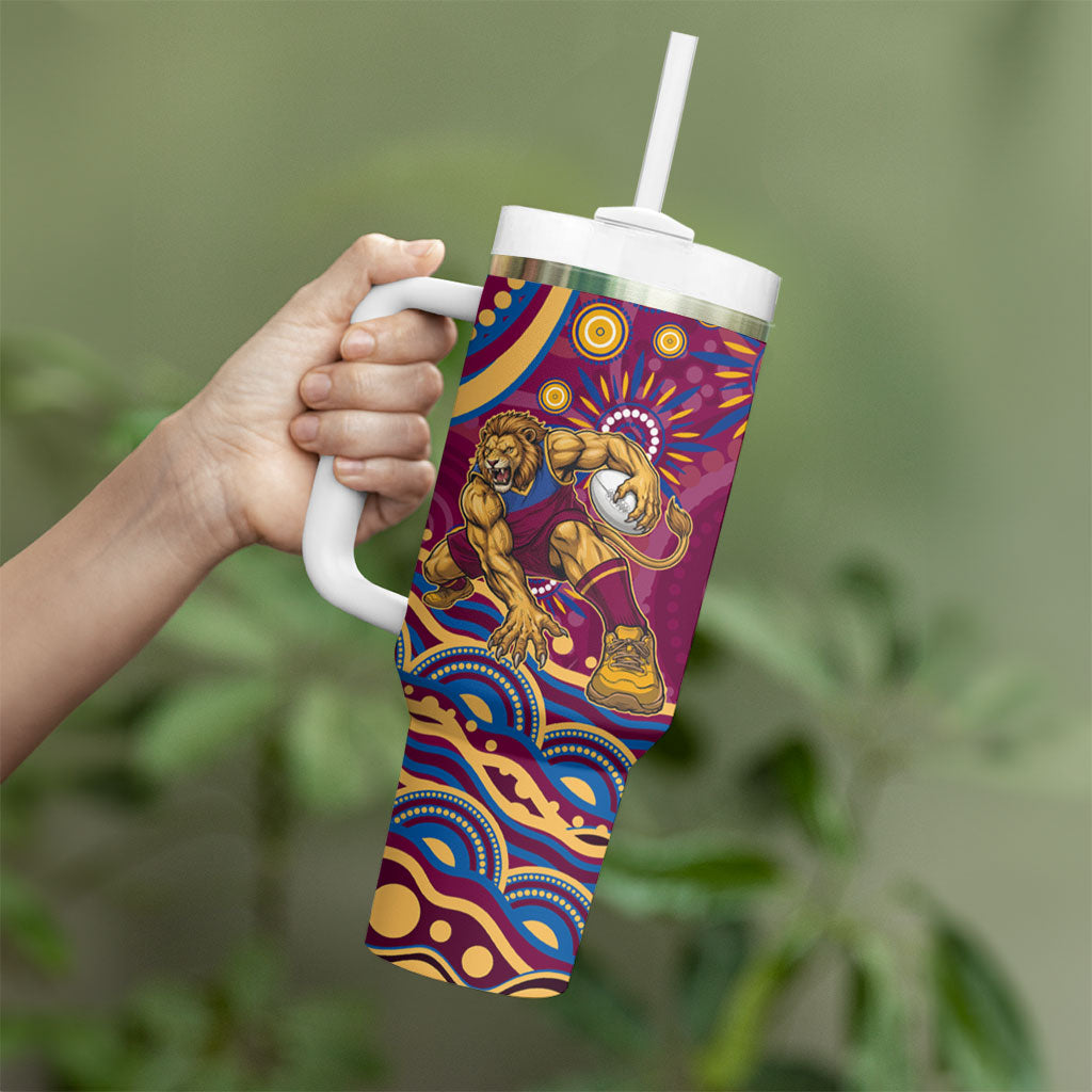 Personalized Brisbane Lions AFL Mascot Tumbler With Handle Aboriginal Dot Art - Dreamtime Football Mascot