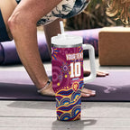 Personalized Brisbane Lions AFL Mascot Tumbler With Handle Aboriginal Dot Art - Dreamtime Football Mascot
