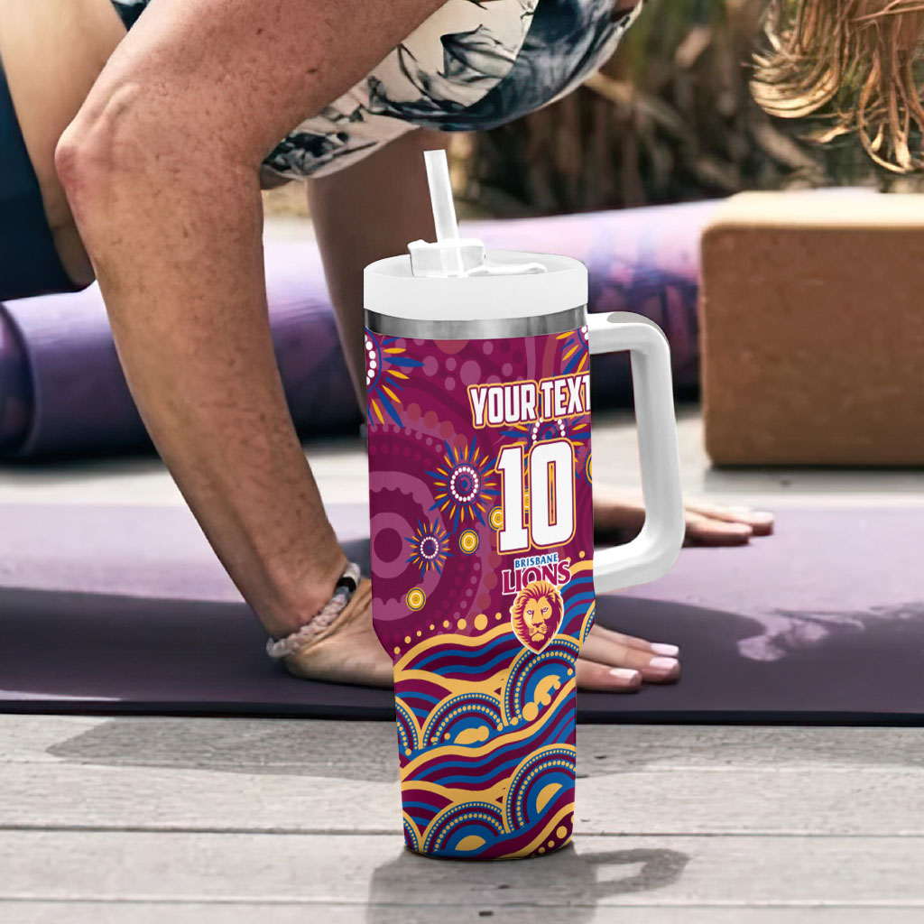 Personalized Brisbane Lions AFL Mascot Tumbler With Handle Aboriginal Dot Art - Dreamtime Football Mascot