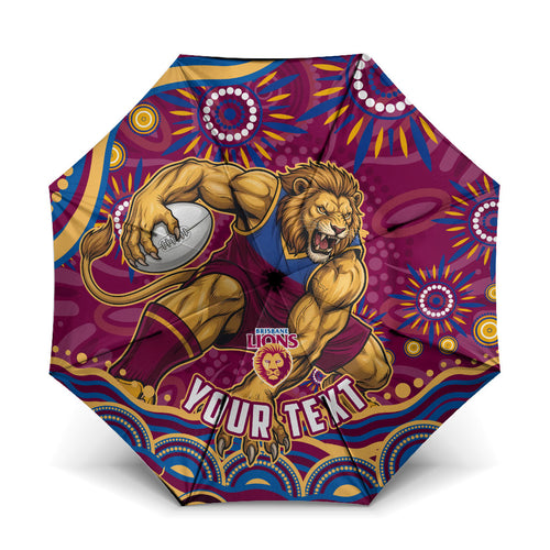Personalized Brisbane Lions AFL Mascot Umbrella Aboriginal Dot Art - Dreamtime Football Mascot