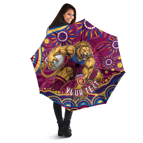 Personalized Brisbane Lions AFL Mascot Umbrella Aboriginal Dot Art - Dreamtime Football Mascot