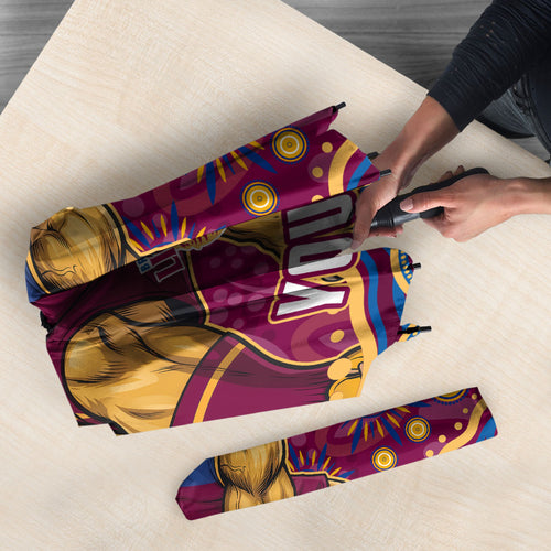 Personalized Brisbane Lions AFL Mascot Umbrella Aboriginal Dot Art - Dreamtime Football Mascot