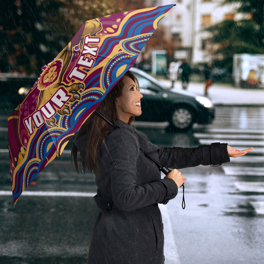 Personalized Brisbane Lions AFL Mascot Umbrella Aboriginal Dot Art - Dreamtime Football Mascot