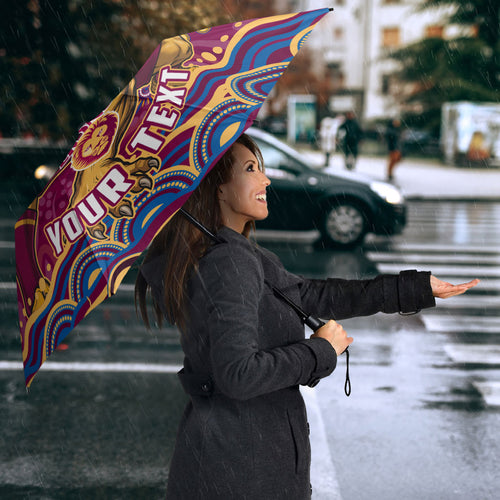 Personalized Brisbane Lions AFL Mascot Umbrella Aboriginal Dot Art - Dreamtime Football Mascot