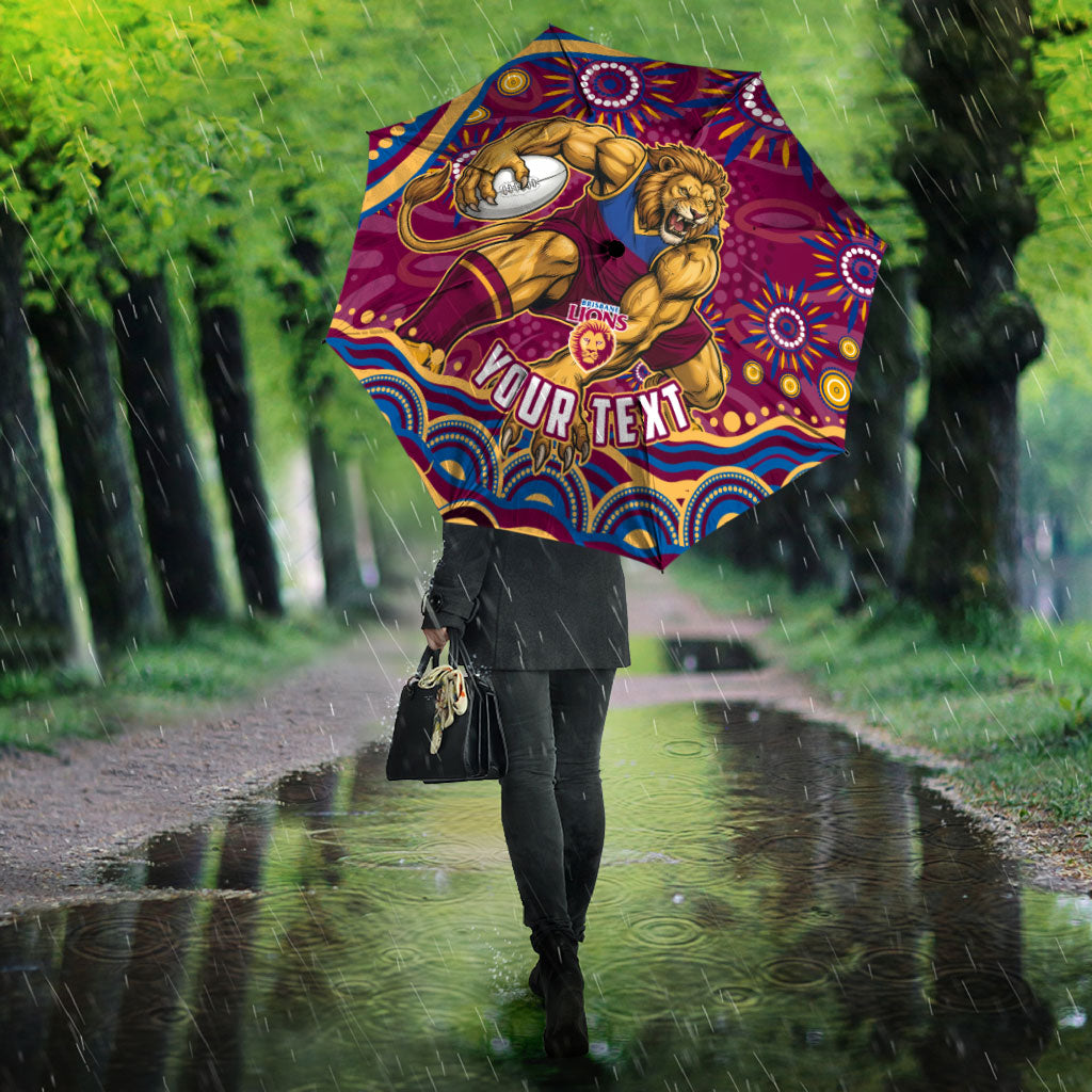 Personalized Brisbane Lions AFL Mascot Umbrella Aboriginal Dot Art - Dreamtime Football Mascot
