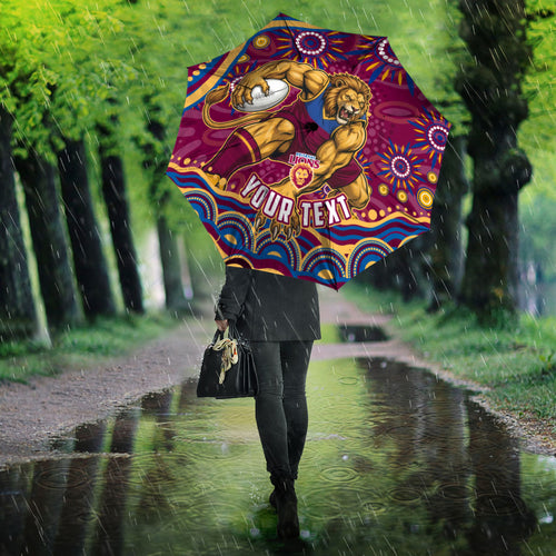 Personalized Brisbane Lions AFL Mascot Umbrella Aboriginal Dot Art - Dreamtime Football Mascot