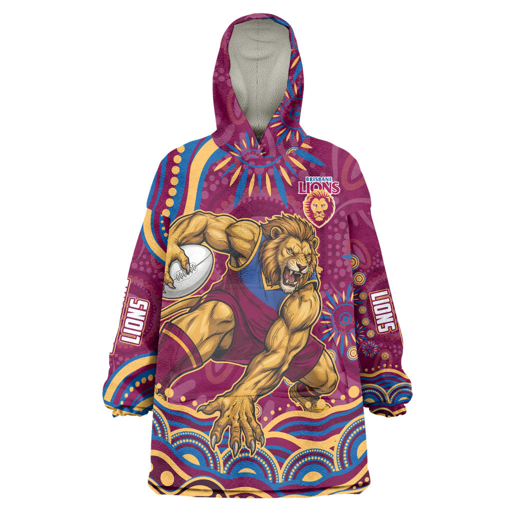 Personalized Brisbane Lions AFL Mascot Wearable Blanket Hoodie Aboriginal Dot Art - Dreamtime Football Mascot