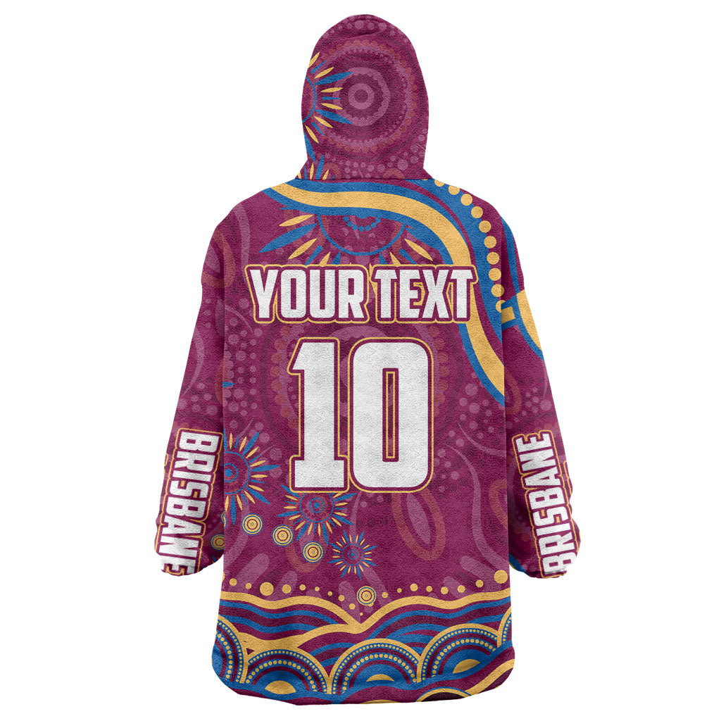 Personalized Brisbane Lions AFL Mascot Wearable Blanket Hoodie Aboriginal Dot Art - Dreamtime Football Mascot